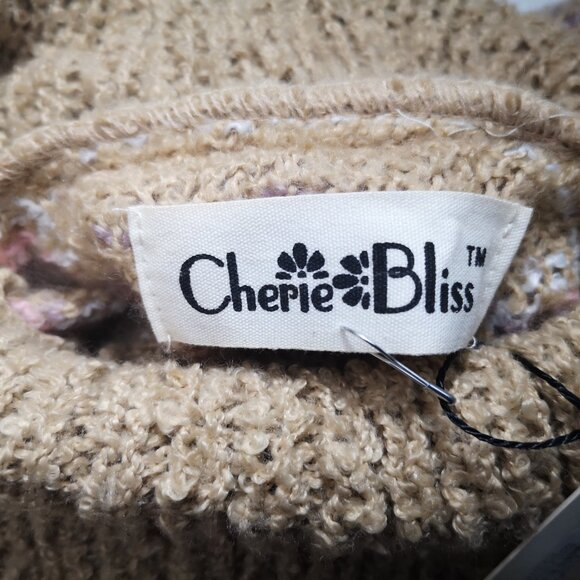 NWT Cherie Bliss Ladies Free Size Tan White Pink Purple Pattern Turtleneck Cape - Picture 3 of 7